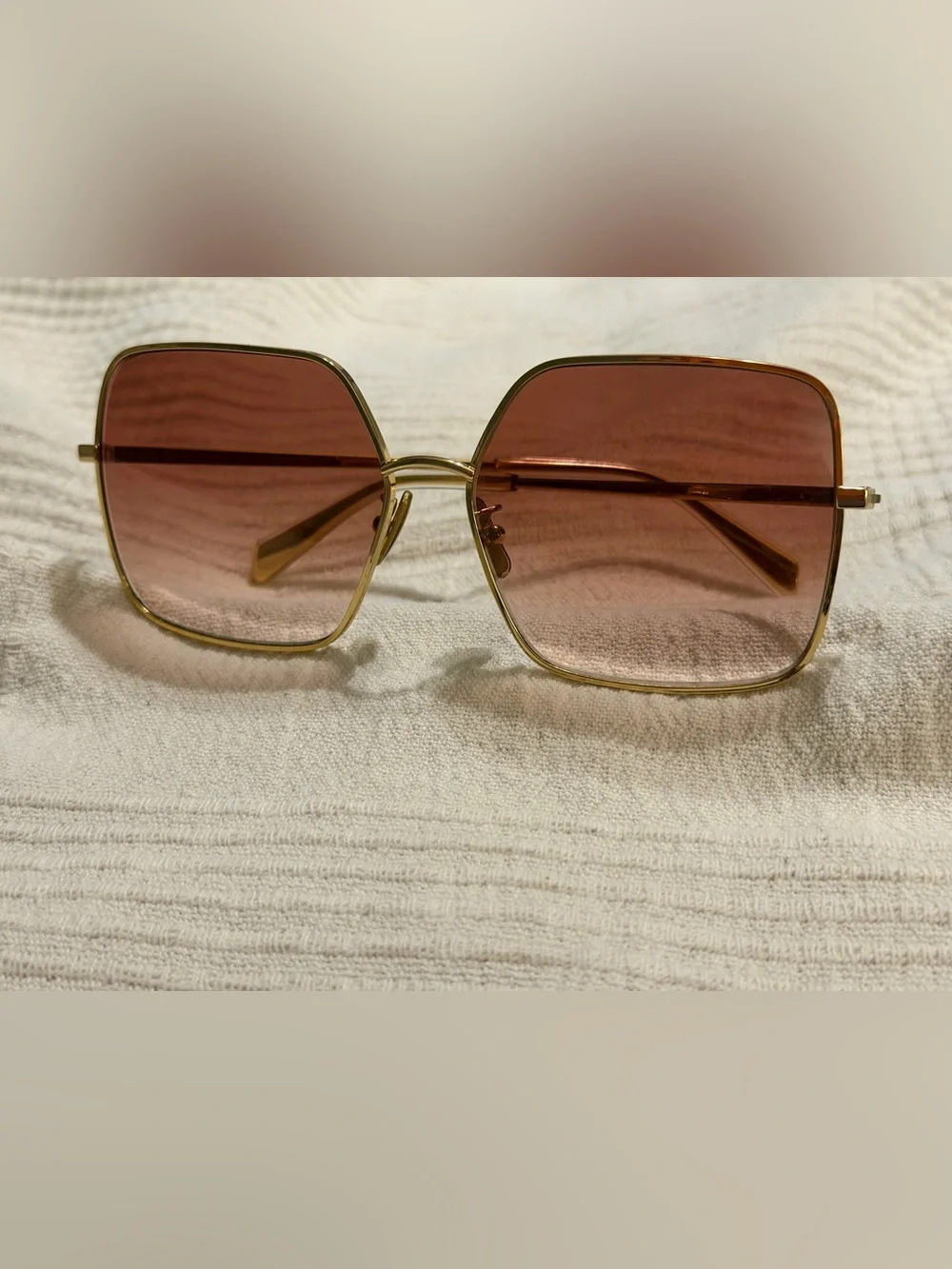 Authentic Celine Gold Metal Sunglasses with Rose-Tinted Lenses